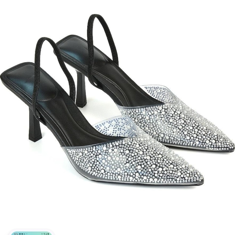 Women's Slingback Court Shoes Ladies Stilettos Perspex Pearl Size 40